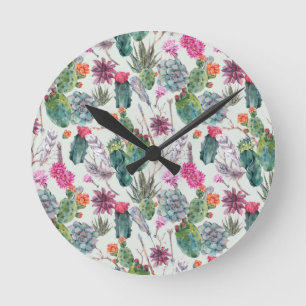 Reloj Redondo Mediano Exotic Boho Watercolor Cactus & Succulent Pattern
