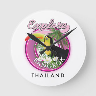 Reloj Redondo Mediano explorar el logotipo de viaje de Bangkok indonesia