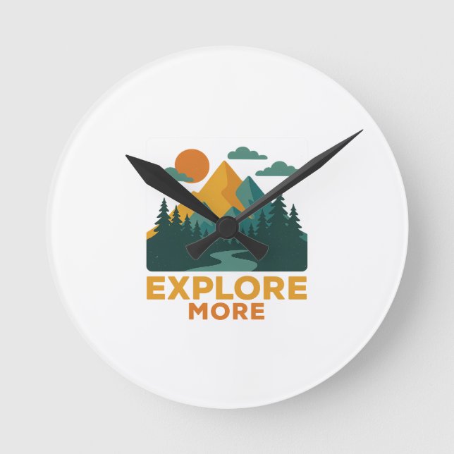 Reloj Redondo Mediano Explorar más - Montaña Retro y Aventura Forestal (Anverso)