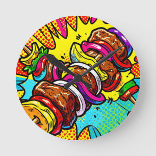 Reloj Redondo Mediano Explosión de kebab Pop Art