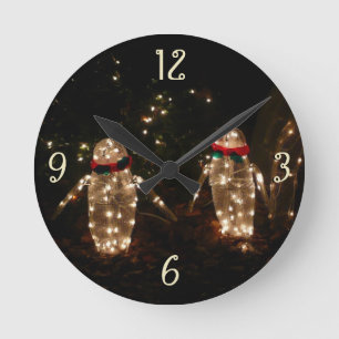 Reloj Redondo Mediano Exposición de luces de pingüinos festivos