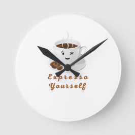 Reloj Redondo Mediano Exprésate – Camiseta Divertida de Café Sonriente