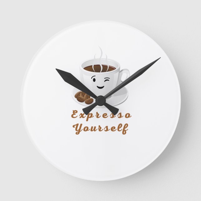 Reloj Redondo Mediano Exprésate – Camiseta Divertida de Café Sonriente (Anverso)