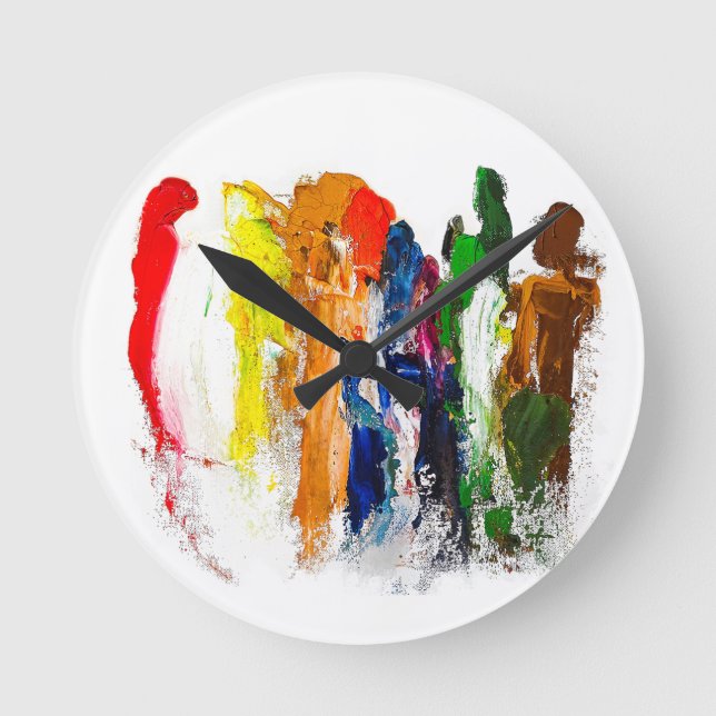 Reloj Redondo Mediano Expresión abstracta de figuras humanas en movimien (Anverso)