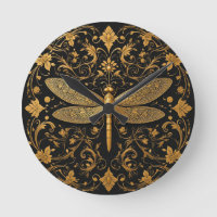 Exquisita libélula dorada con arte floral