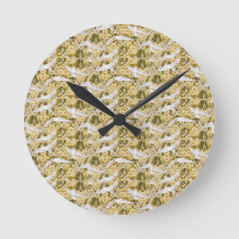 Reloj Redondo Mediano Exquisitas palomas contra el Ilustracion floral