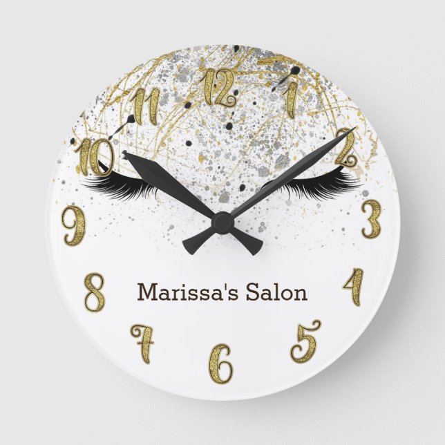 Reloj Redondo Mediano Eyelashes Lashes Gold & Black Glam Personalized (Anverso)