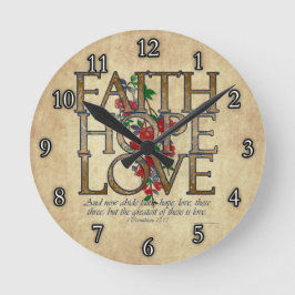 Reloj Redondo Mediano Faith Hope Love Christian Bible Verse