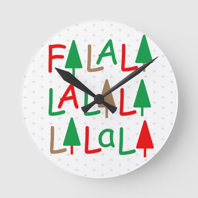 Reloj Redondo Mediano FaLaLa. Árboles de Navidad Copos de nieve rojos ve (Anverso)