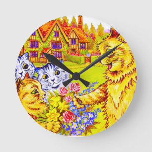 Reloj Redondo Mediano Familia Cat en el Jardín
