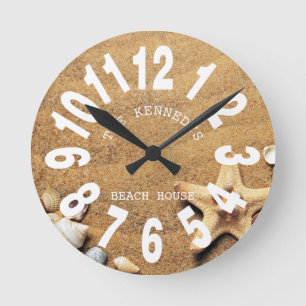 Reloj Redondo Mediano Familia Coastal Sand Beach House Gran número