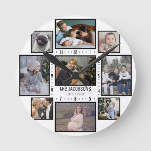 Reloj Redondo Mediano Familia Collage de fotos 9 Personalizados Imágenes