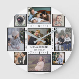 Reloj Redondo Mediano Familia Collage de fotos 9 Personalizados Imágenes