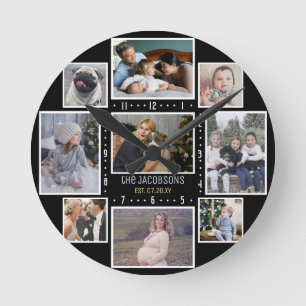 Reloj Redondo Mediano Familia Collage de fotos 9 Personalizados Imágenes