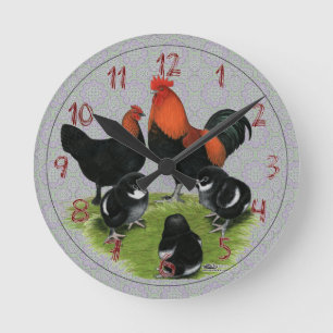 Reloj Redondo Mediano Familia de gallinas Marans Negro Cobre