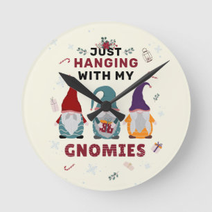 Reloj Redondo Mediano Familia de Gnomos de Navidad Divertidos Colgando c