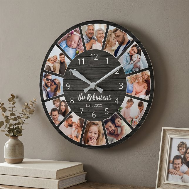 Reloj Redondo Mediano Familia de madera negra personalizada de Collage d (Subido por el creador)