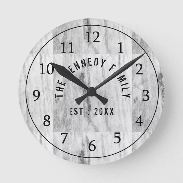 Reloj Redondo Mediano Familia de mármol blanca (Anverso)