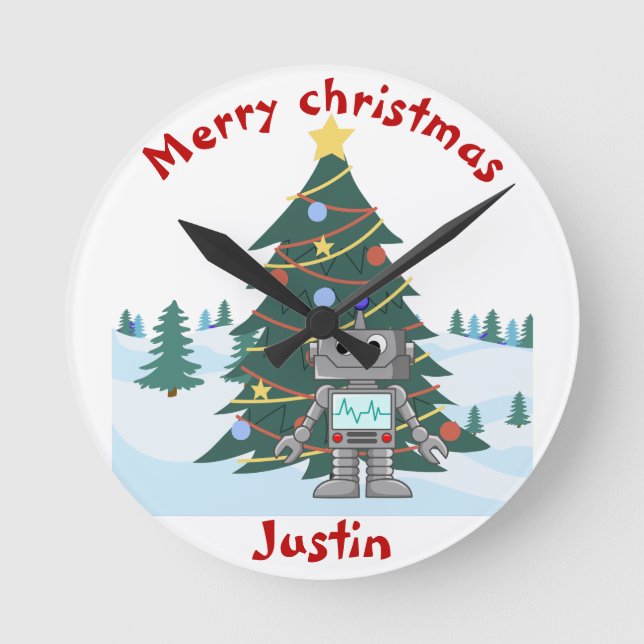 Reloj Redondo Mediano Familia de regalos de navidades, nombre personaliz (Anverso)