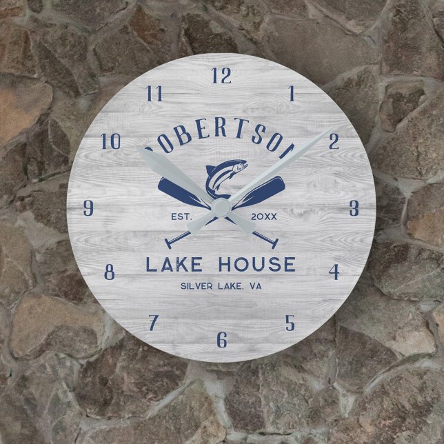 Reloj Redondo Mediano Familia Lake House Nombre Madera Gris Rústica (Subido por el creador)