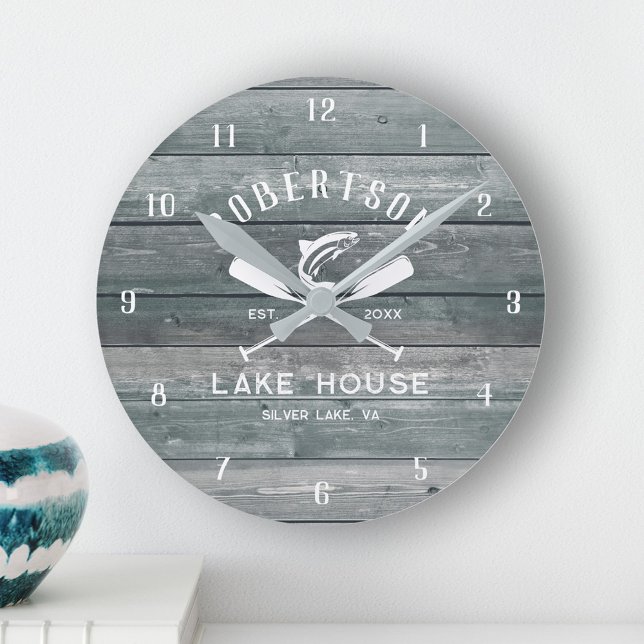Reloj Redondo Mediano Familia Lake House Nombre Madera Rústica Verde azu (Subido por el creador)