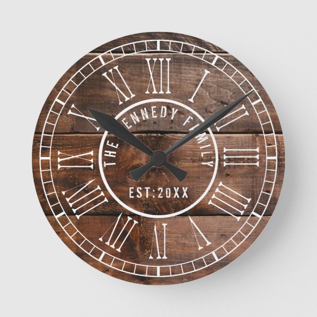 Reloj Redondo Mediano Familia numérica romana de paleta de madera rústic (Anverso)