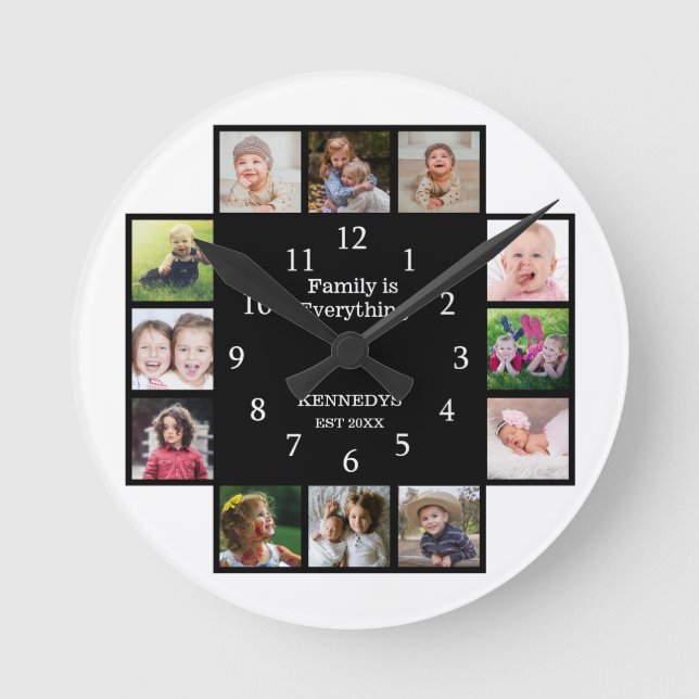 Reloj Redondo Mediano Familia personalizada 12 cuadros de Collage de fot (Anverso)
