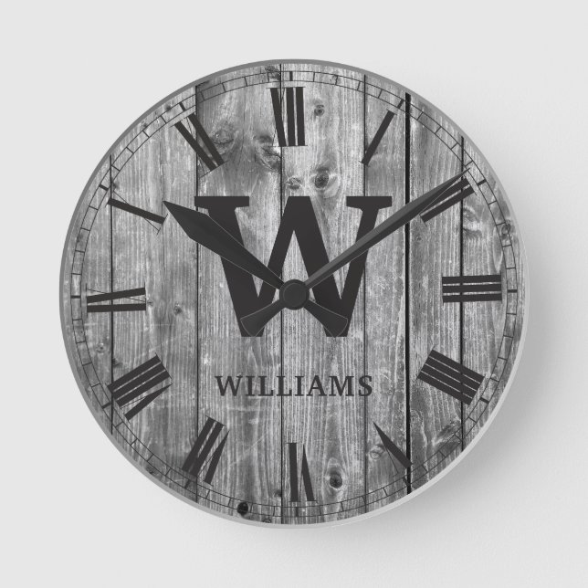 Reloj Redondo Mediano Familia Personalizado de Madera de Planchas Rústic (Anverso)