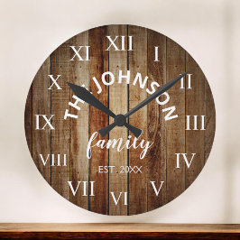 Reloj Redondo Mediano Familia Personalizado de Madera Rústica Granja