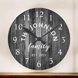 Reloj Redondo Mediano Familia Personalizado de Madera Rústica Granja