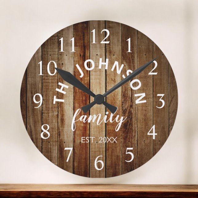 Reloj Redondo Mediano Familia Personalizado de Madera Rústica Granja (Subido por el creador)
