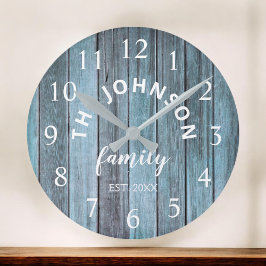 Reloj Redondo Mediano Familia Personalizado Madera Nombre Rustic Beach H