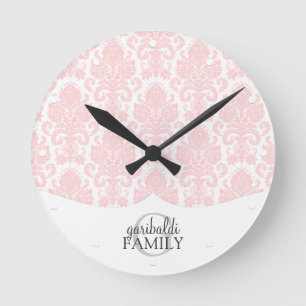 Reloj Redondo Mediano Familia rosada del damasco moderno personalizada