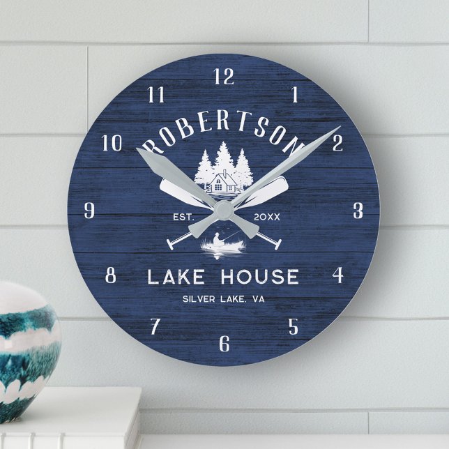 Reloj Redondo Mediano Familia Rustic Navy Blue Wood Lake House Trees (Subido por el creador)