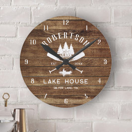 Reloj Redondo Mediano Familia Rustic Wood Lake House Fisherman Trees