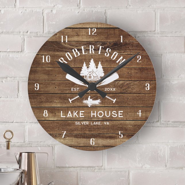 Reloj Redondo Mediano Familia Rustic Wood Lake House Fisherman Trees (Subido por el creador)
