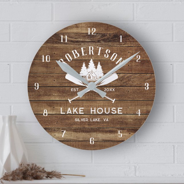 Reloj Redondo Mediano Familia Rustic Wood Nombre Lake House Trees (Subido por el creador)