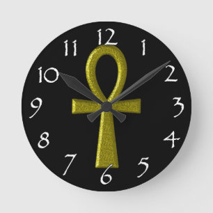Reloj Redondo Mediano Fancy Gold Ankh Wall Clock