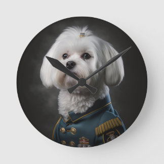 Reloj Redondo Mediano Fancy Maltese el retrato de perro con pipa
