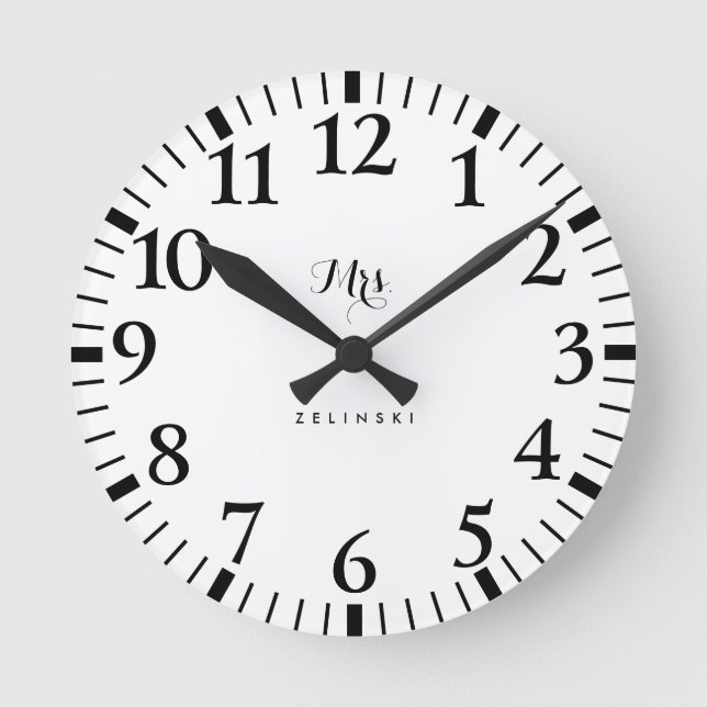 Reloj Redondo Mediano Fancy Script Calligraphy Minimalist Wall  (Anverso)