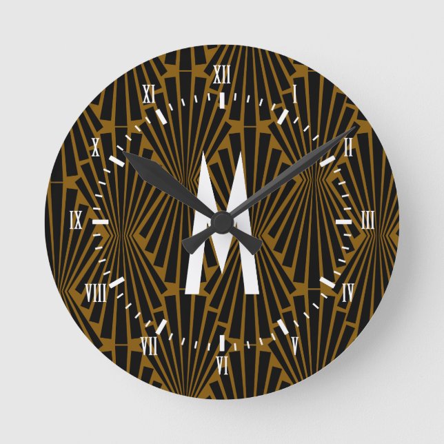Reloj Redondo Mediano Fans finales negros de estilo Art Déco de los años (Anverso)