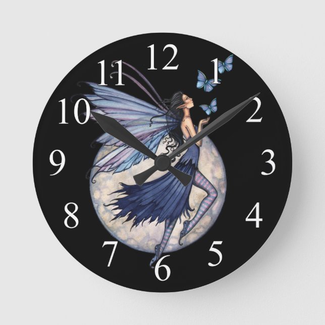 Reloj Redondo Mediano Fantasía azul medianoche Fairy Art Wall Clock (Anverso)