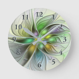 Reloj Redondo Mediano Fantasia de Flor Colorida Moderna Abstracta Fracta