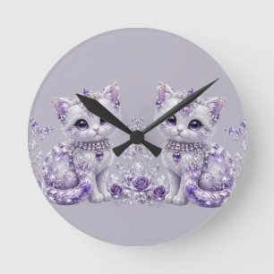 Reloj Redondo Mediano Fantasia de Gatito Enjoyado Púrpura Real