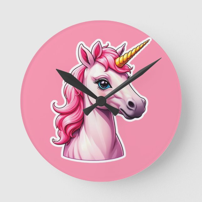 Reloj Redondo Mediano Fantasía de Unicornio rosa (Anverso)