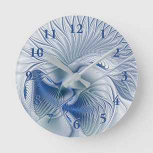Reloj Redondo Mediano Fantasía dinámica Resumen tonos azules arte fracta