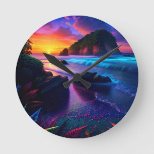 Reloj Redondo Mediano Fantasía Playa Tropical Uno