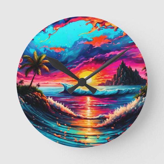 Reloj Redondo Mediano Fantasía Tropical Sunset (Anverso)