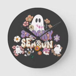 Reloj Redondo Mediano Fantasma adorable con flores HalloweenWall Clock