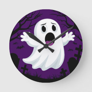 Reloj Redondo Mediano Fantasma de Dibujos Animados Adorable en Halloween